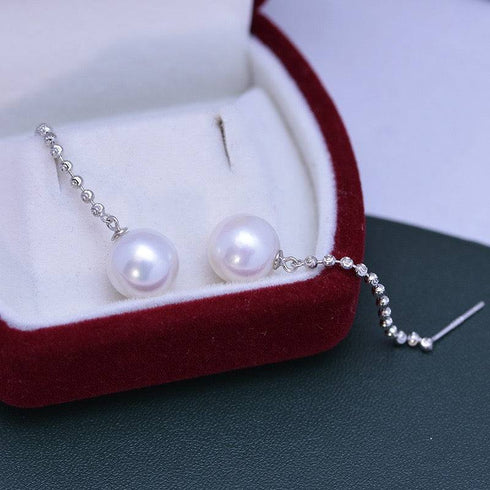 10-11mm Freshwater Pearl & Long Chain Earrings Drop - House Of Pearls